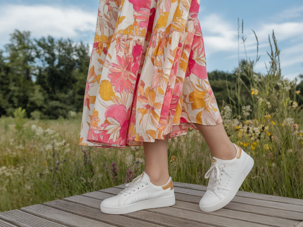 Wie kombiniere ich weiße sneaker mit sommerkleidern ohne überladen zu wirken